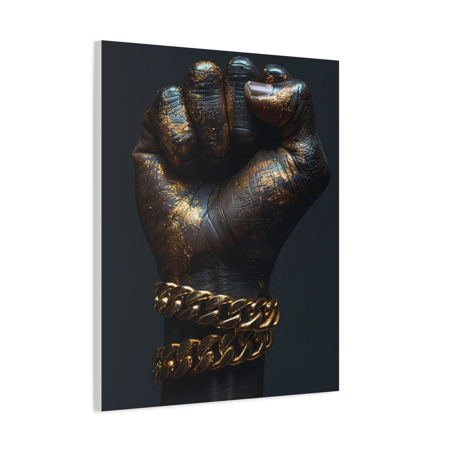 Black And Gold Power Black Man Fist Matte Canvas, Stretched, 1.25"