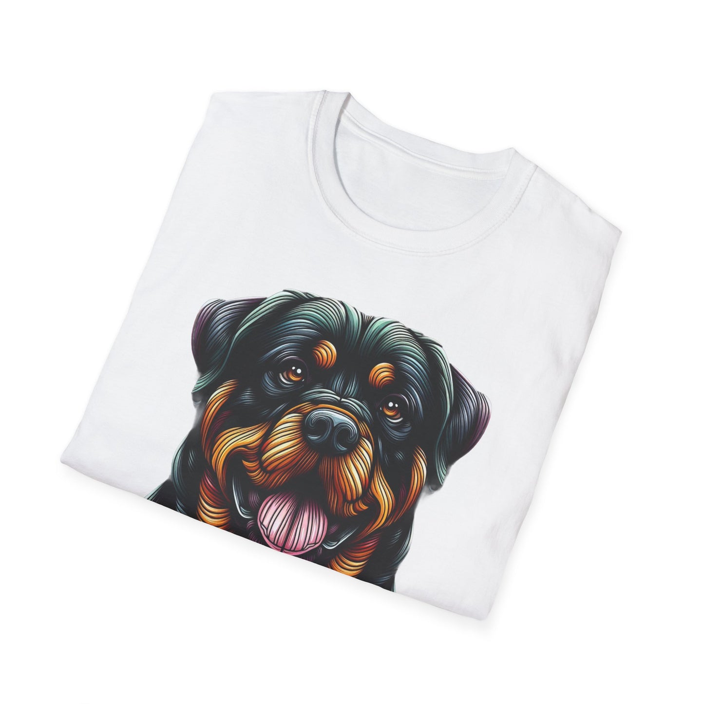 Rottweiler Animal Stained Glass Design Unisex Softstyle T-Shirt