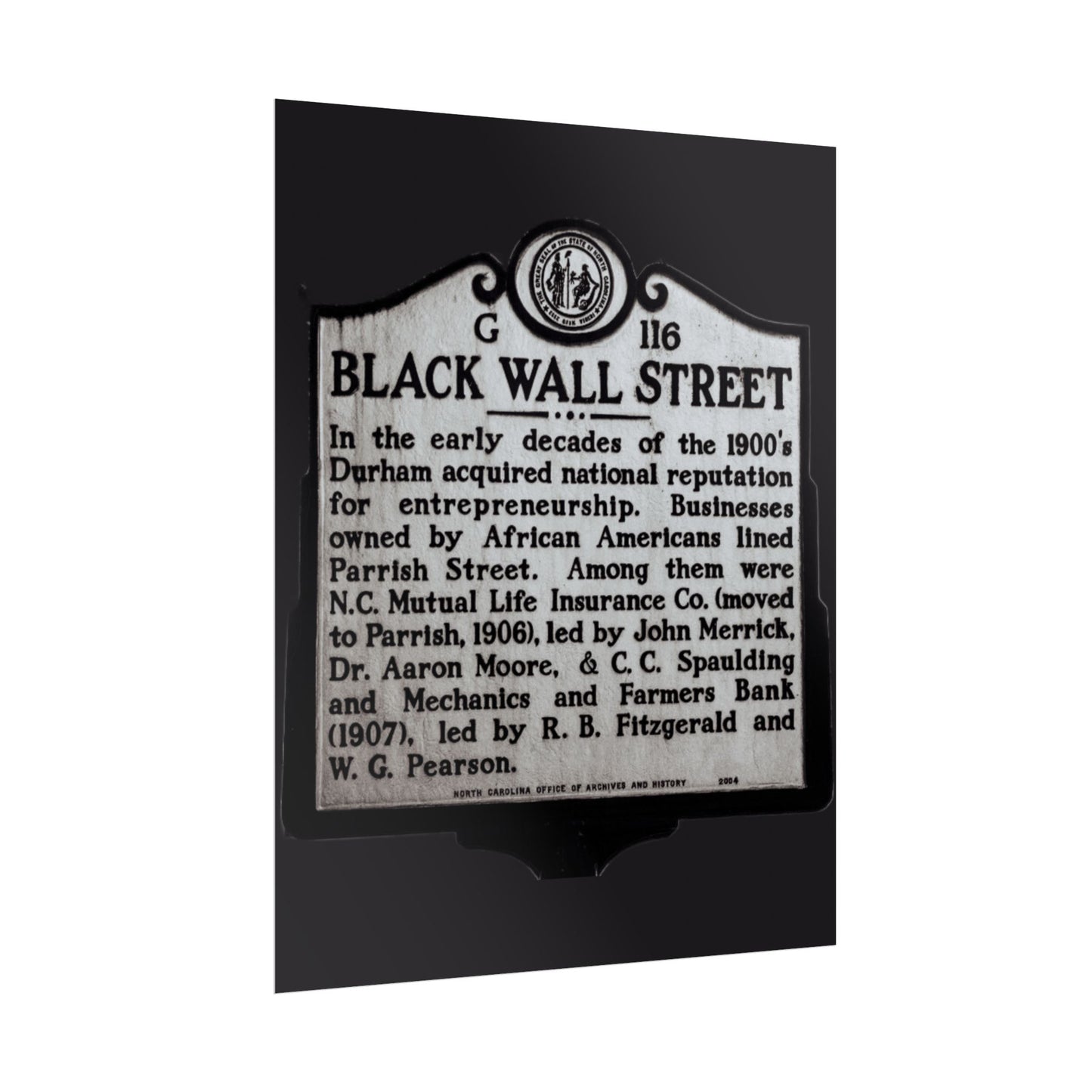 BLACK WALL STREET DURHAM NORTH CAROLINA Rolled Posters