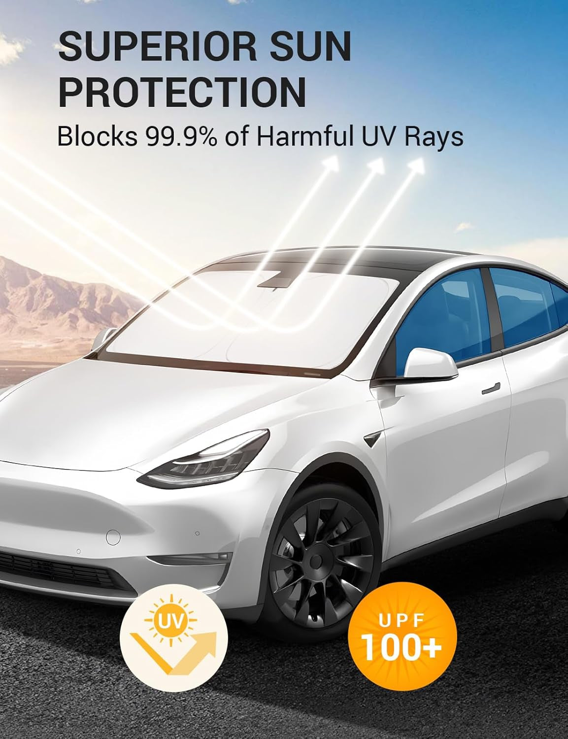 Newest for 2016-2024 Tesla Model Y Model 3 Windshield Sunshade Folding Front Window Sun Shade Full Cover, Heat UV Protection Visor Accessories (Fit 2024 Model 3 Highland)