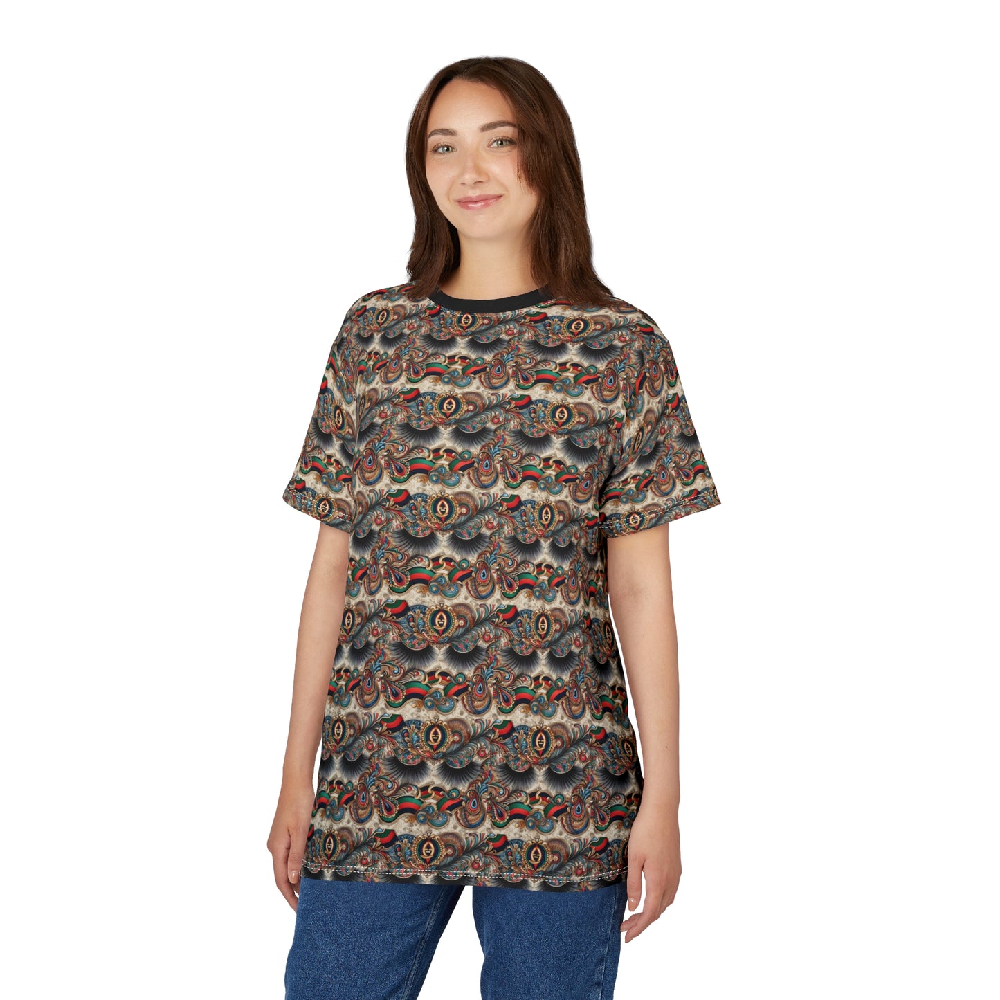 Bohemian Lashes Gucci Inspired Unisex Cut & Sew Tee - Colorful Paisley Pattern