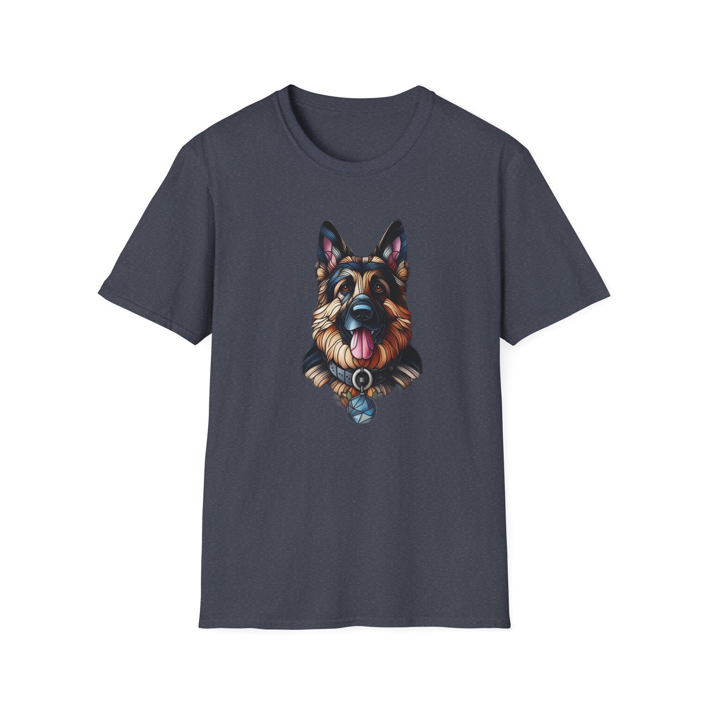 German Shepherd Stained Glass Unisex Softstyle T-Shirt