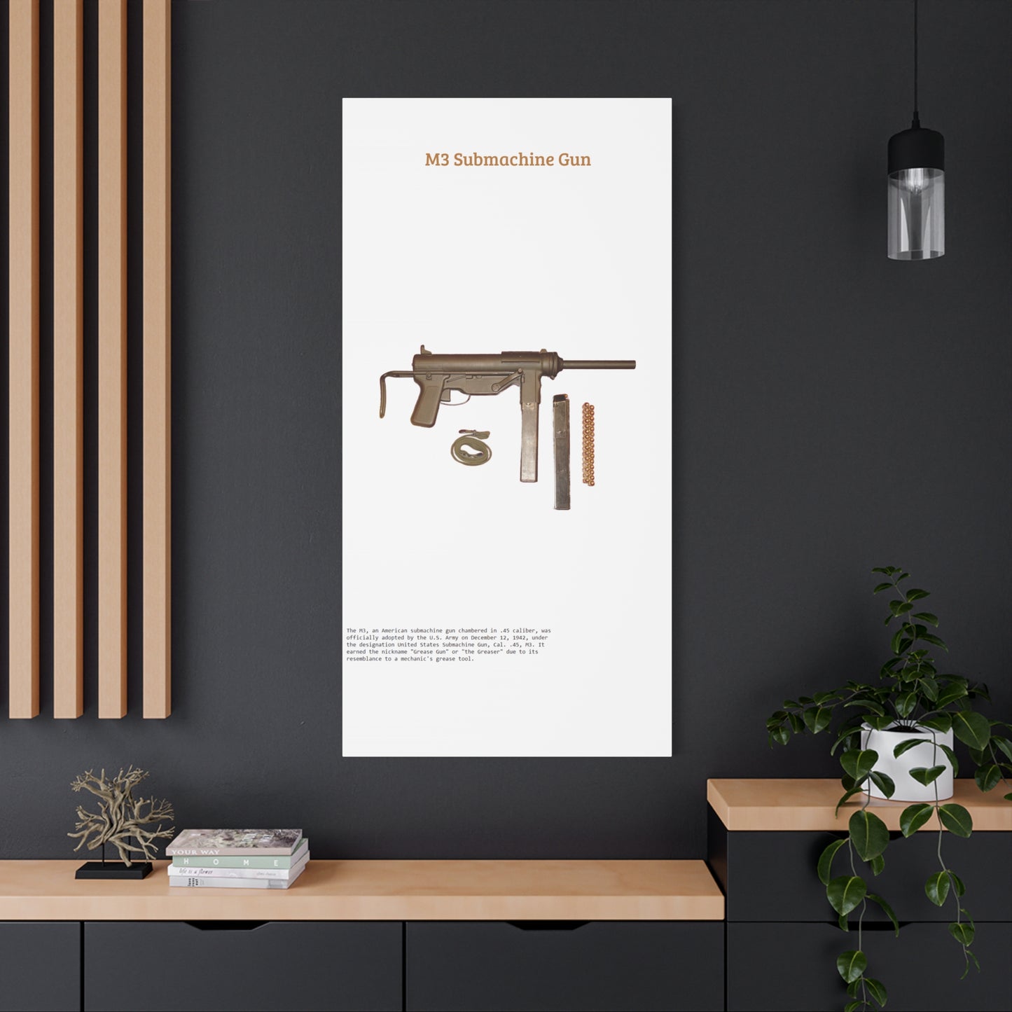 Grease Gun M3 submachine gun Matte Canvas, Stretched, 1.25"