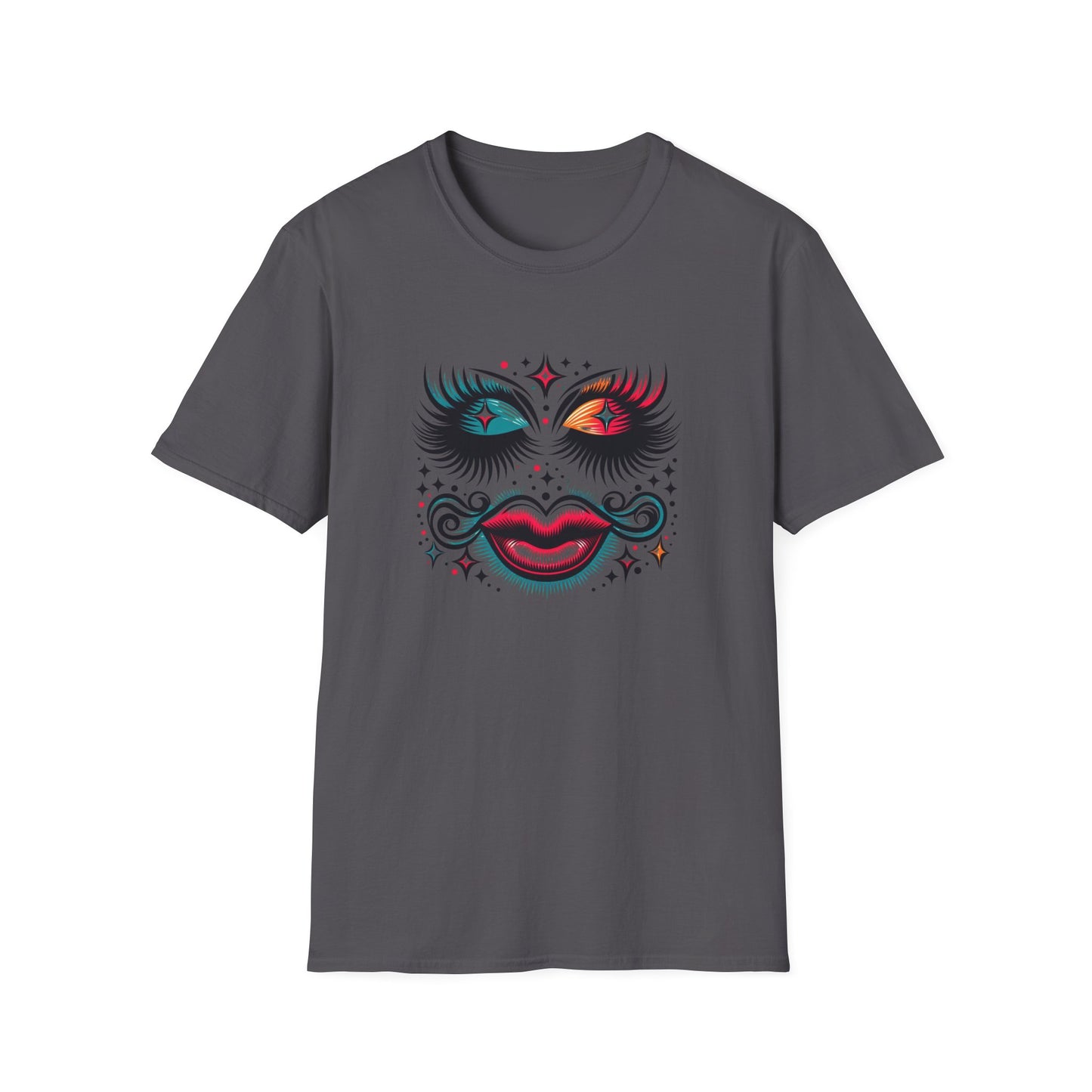 LASHES Vibrant Face Graphic T-Shirt - Unisex Softstyle Tee for Festivals & Celebrations