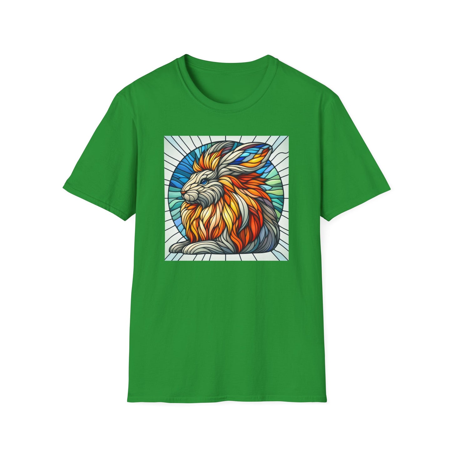 Lionhead Rabbit Animal Stained Glass Design Unisex Softstyle T-Shirt