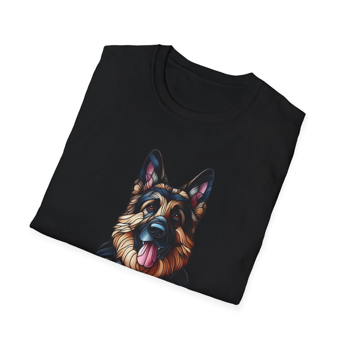 German Shepherd Stained Glass Unisex Softstyle T-Shirt