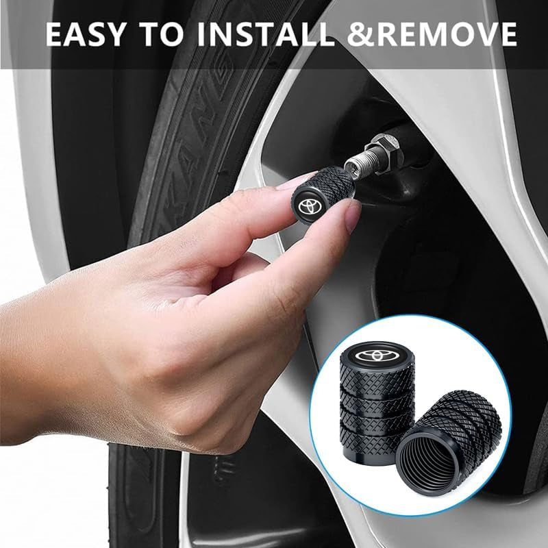 Metal Car Tire Air Caps Cover Car Tire Accessories for Toyota Corolla Avalon Camry Prius Allion RAV4 Highlander, 4Pcs Car Tire Valve Stem Caps,Anti-Corrosion Leak-Proof,Black