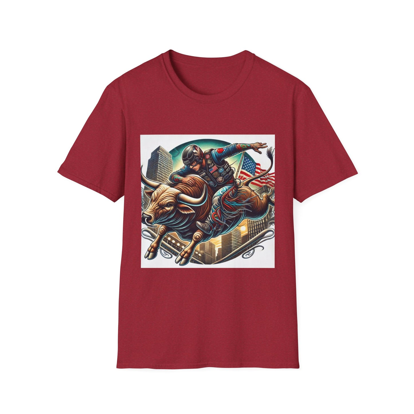 Professional Bull Riders 3D tattoo image featuring Albany City in New York State Unisex Softstyle T-Shirt