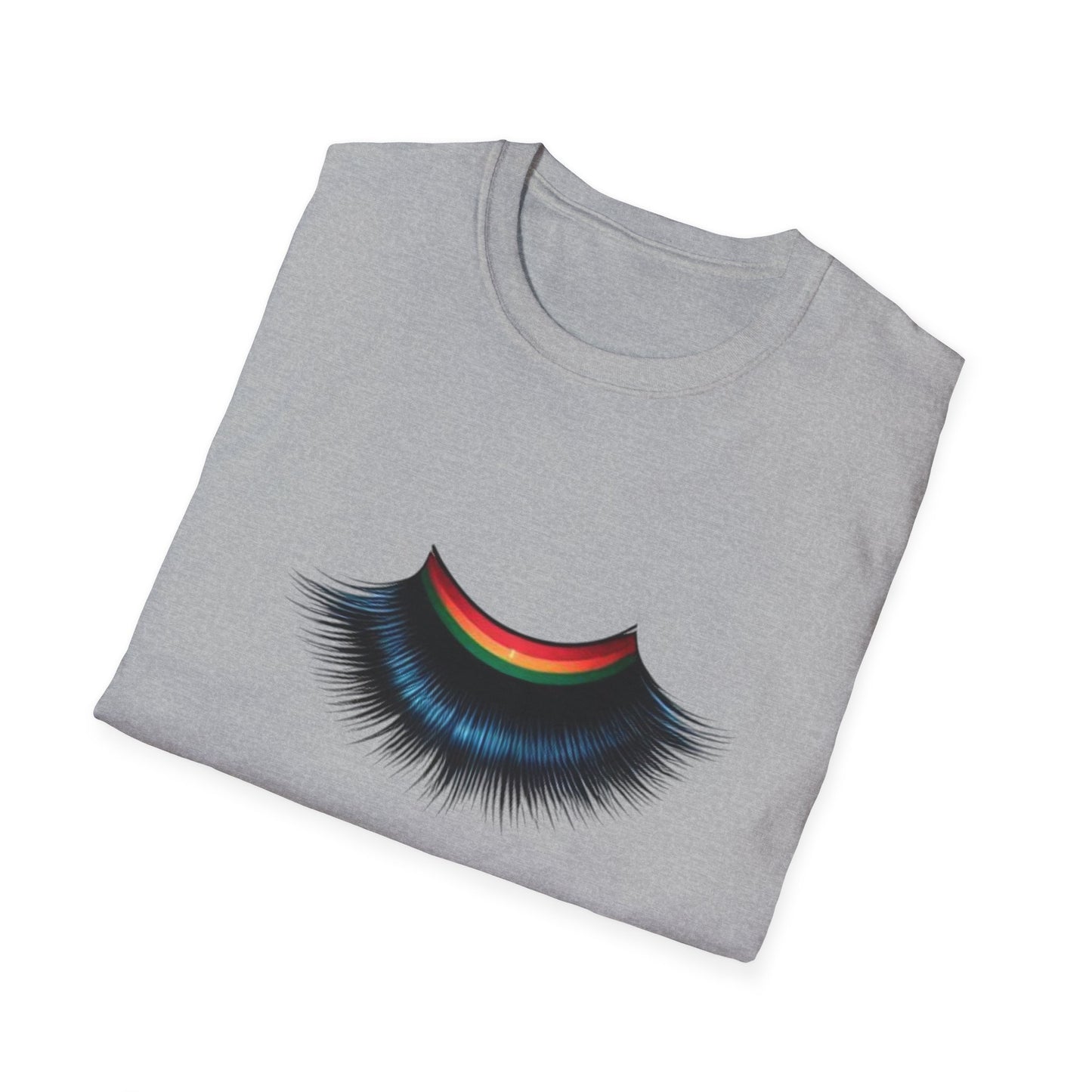 Cheerful Graphic Unisex Softstyle T-Shirt - Whimsical Gucci Inspired Eye Lashe Smile Design