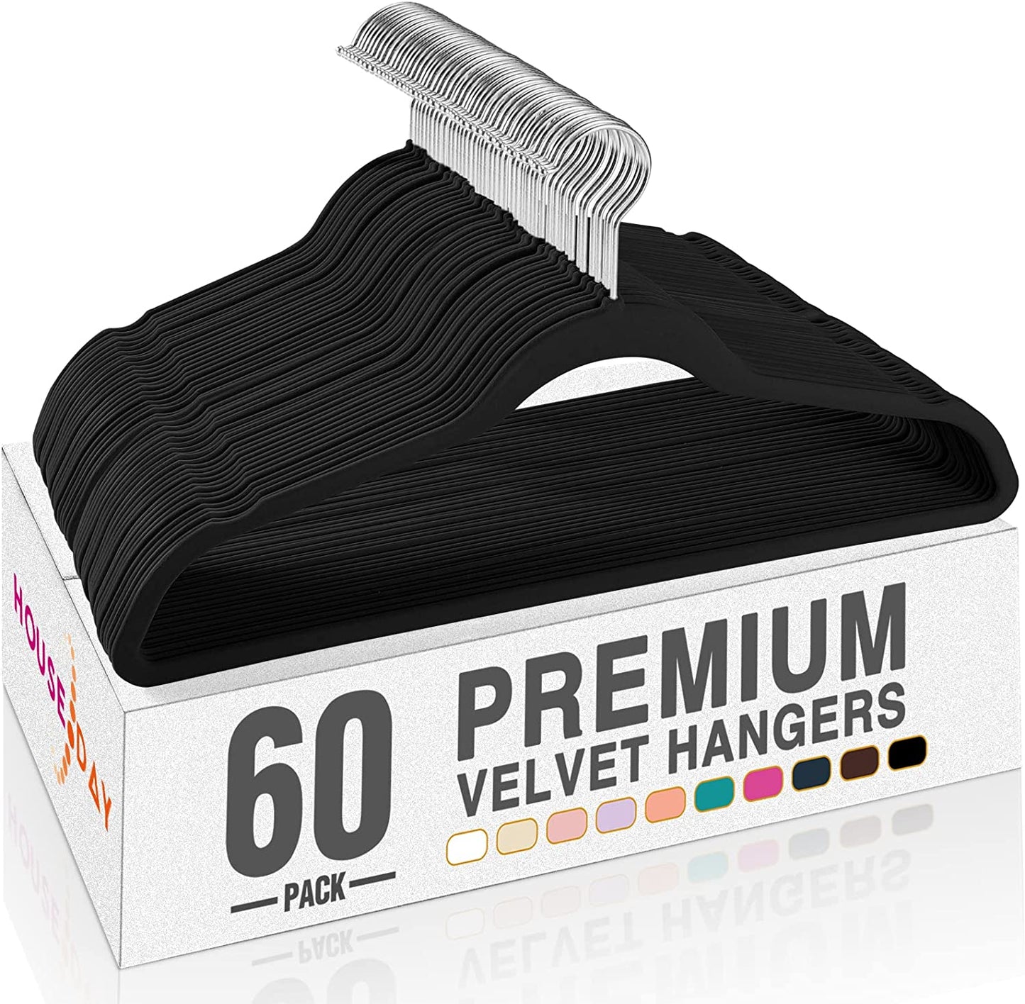 Black Velvet Hangers 60 Pack, Non Slip Clothes Felt Hanger Heavy Duty for Coat, Premium Slim Space Saving Suit Hangers for Closet Organizer, 360° Rotating Silver Hook