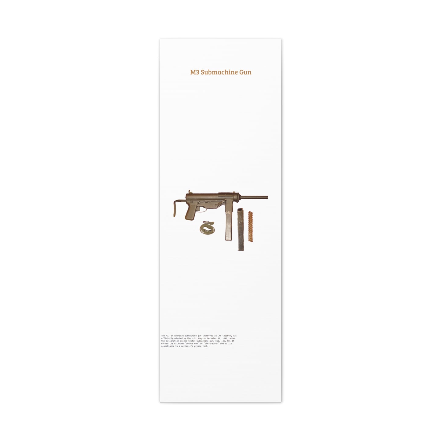 Grease Gun M3 submachine gun Matte Canvas, Stretched, 1.25"