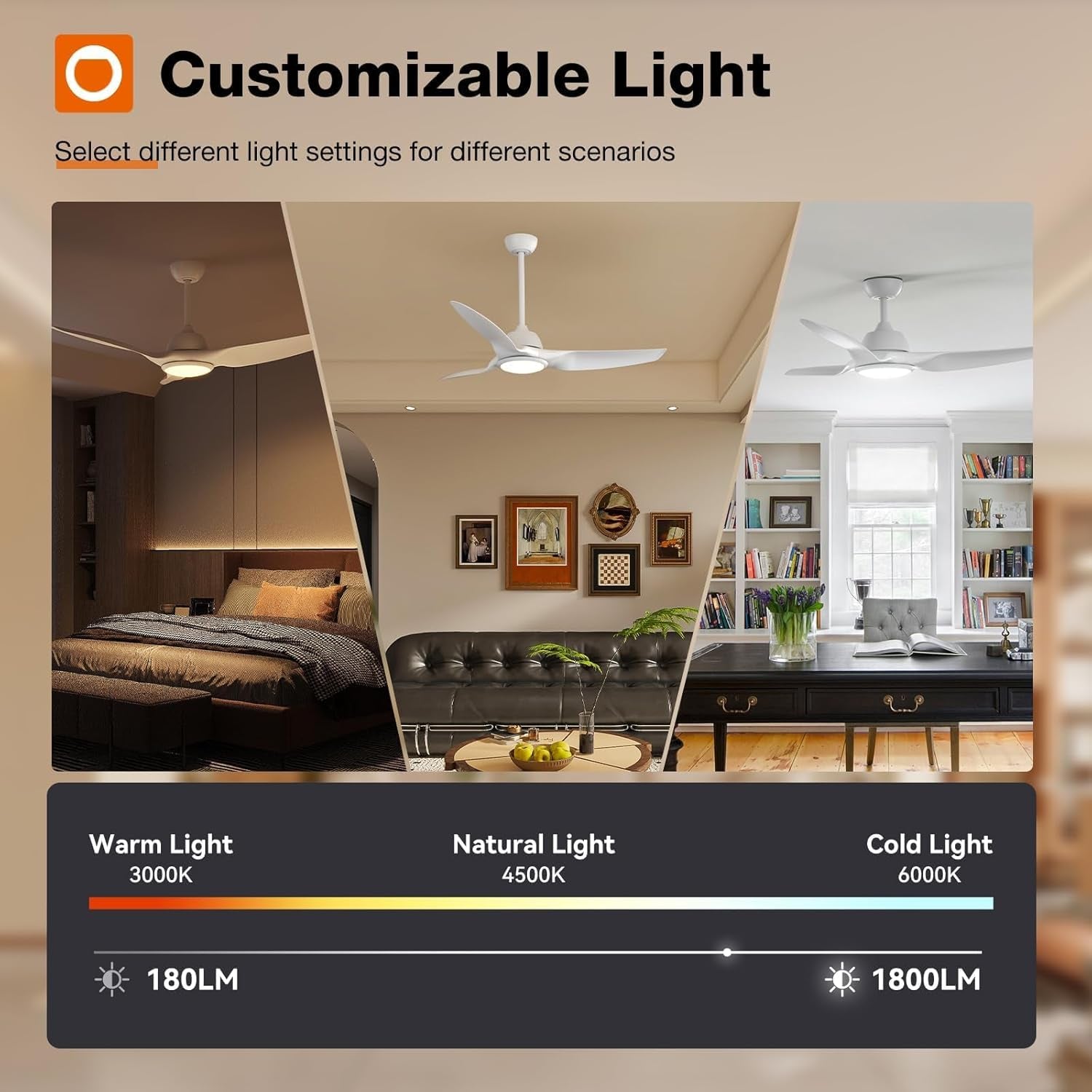 Ceiling Fans with Lights, 52 Inch Smart Ceiling Fan with Remote/App/Alexa Control, Reversible DC Motor, 6 Speeds, 3CCT Dimmable, Noiseless, White Wifi Ceiling Fan for Bedroom, Farmhouse