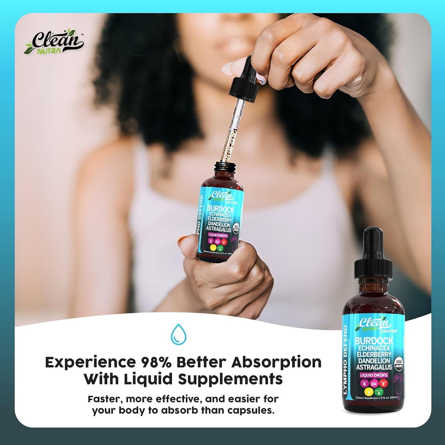 Organic Lymphatic Drainage Drops Supplement with Burdock Root Echinacea Elderberry Dandelion Astragalus Milk Thistle Sea Moss Red Clover Lymphatic Cleanse Immune Support Marigold Drop by Clean Nutra TLBH