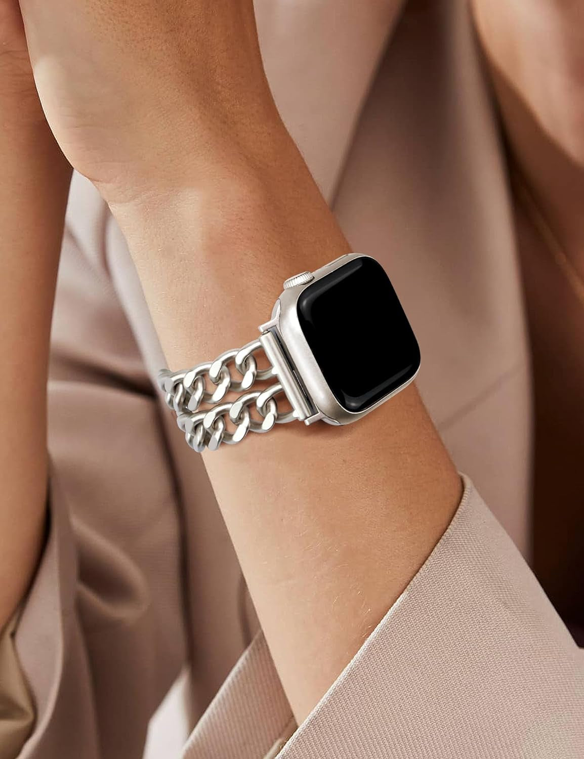 Starlight Watch Bands for Women Compatible with Apple Watch Band 38Mm 40Mm 41Mm Adjustable Metal Band Cowboy Steel Chain Bracelet for Iwatch Series 9/8/7/6/5/4/3/2/1/Se/Ultra (No Case)