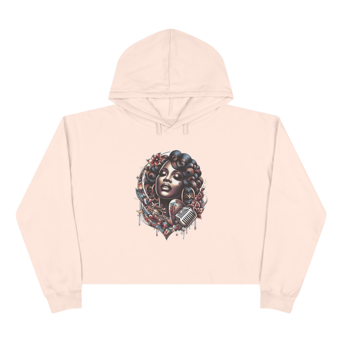 Angie Stone inspired Feminine Vibe Crop Hoodie with Microphone Design