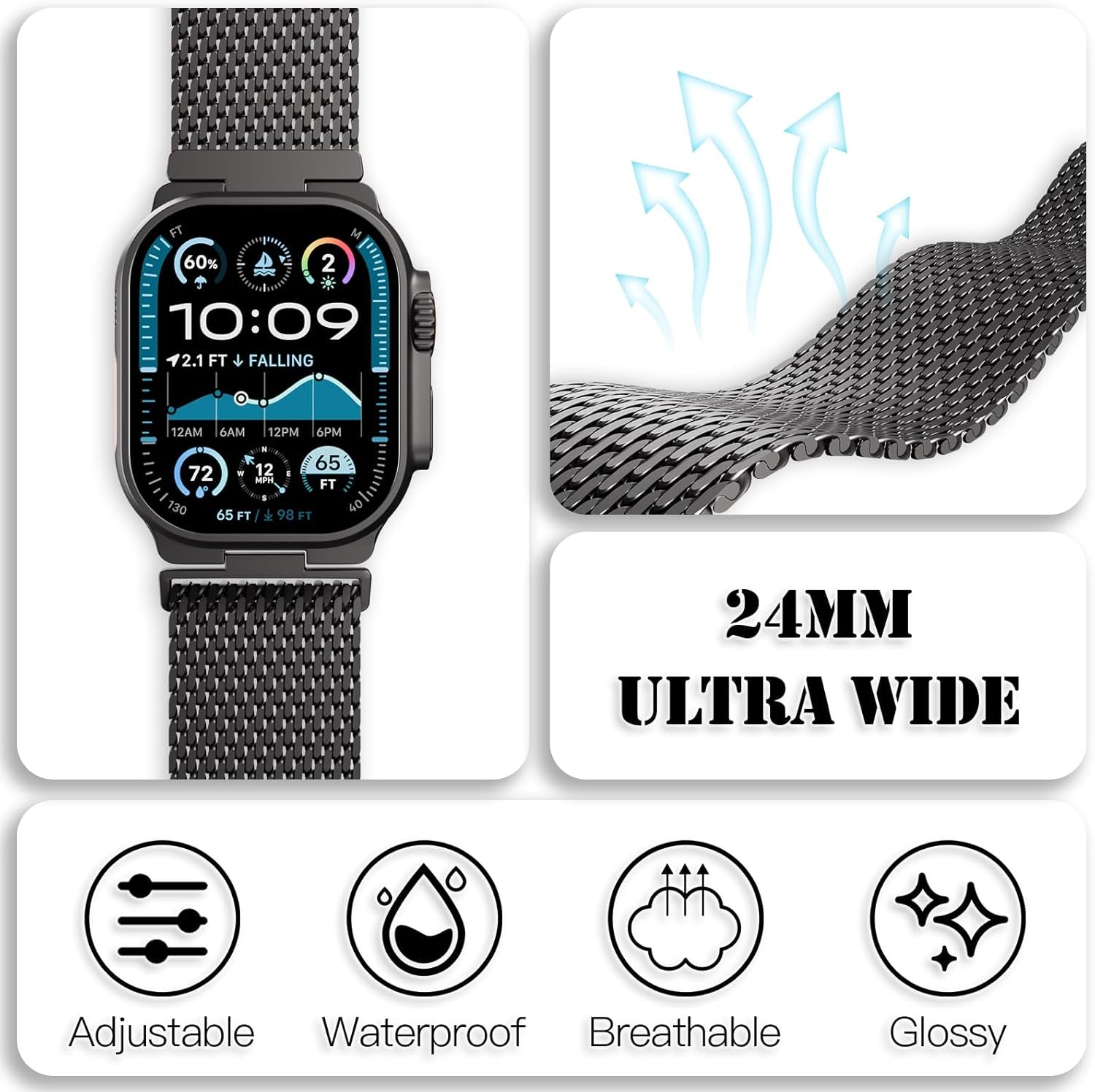 Stainless Steel Magnetic Clasp Band Compatible for Apple Watch 49Mm 46Mm 45Mm 44Mm 42Mm Men Women,Adjustable Metal Loop for Iwatch Ultra2 Ultra Series10/9/8/7/6/5/4 SE3/2/1