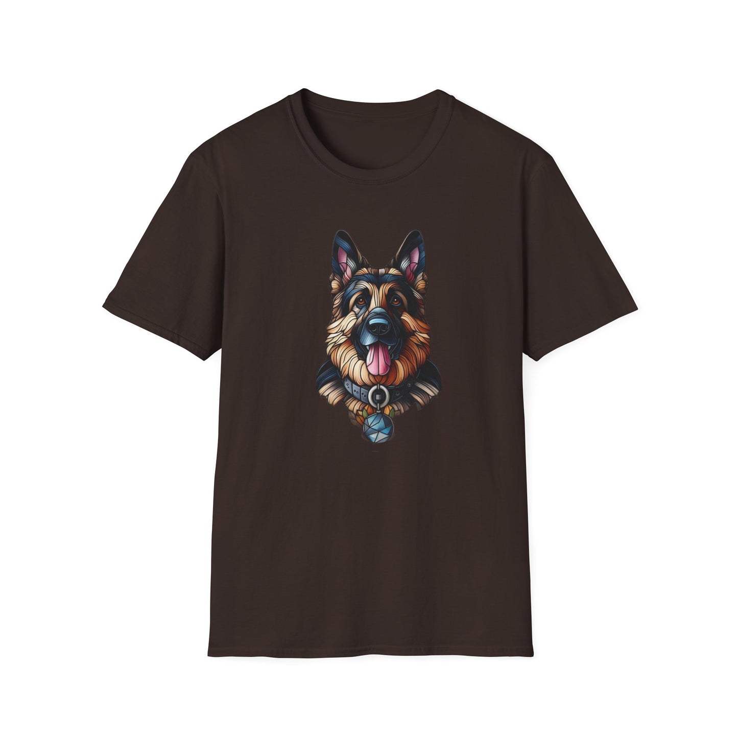 German Shepherd Stained Glass Unisex Softstyle T-Shirt