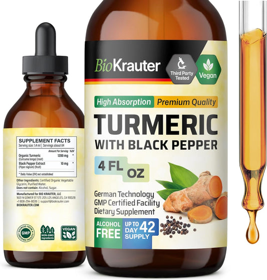 Turmeric Supplement Tincture - 1200 Mg Turmeric Curcumin with Black Pepper Extract - Alcohol and Sugar Free - Vegan Drops 4 Fl.Oz. TLBH
