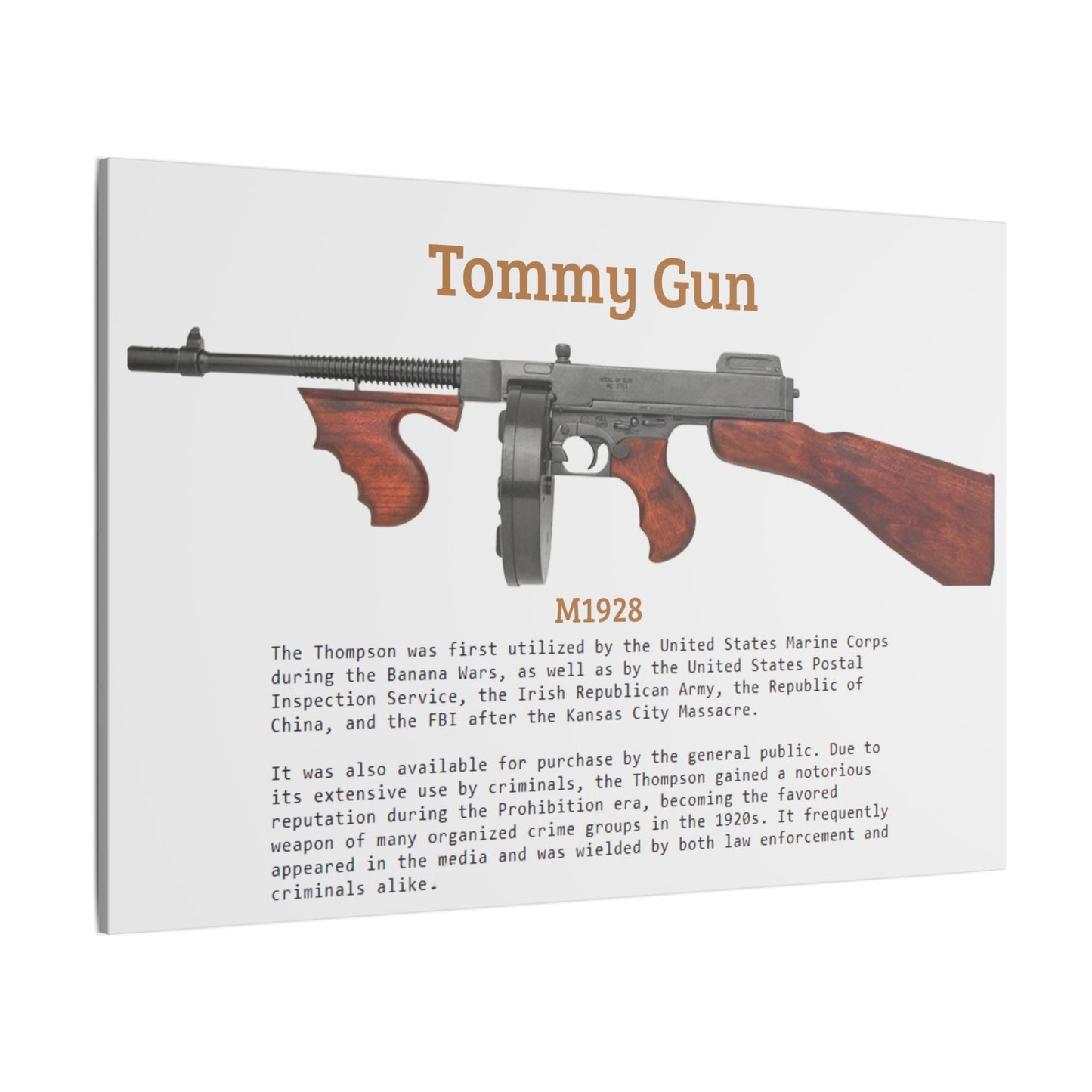 Thompson submachine gun TOMMY GUN M1928 Matte Canvas, Stretched, 0.75" (Multi-Size)