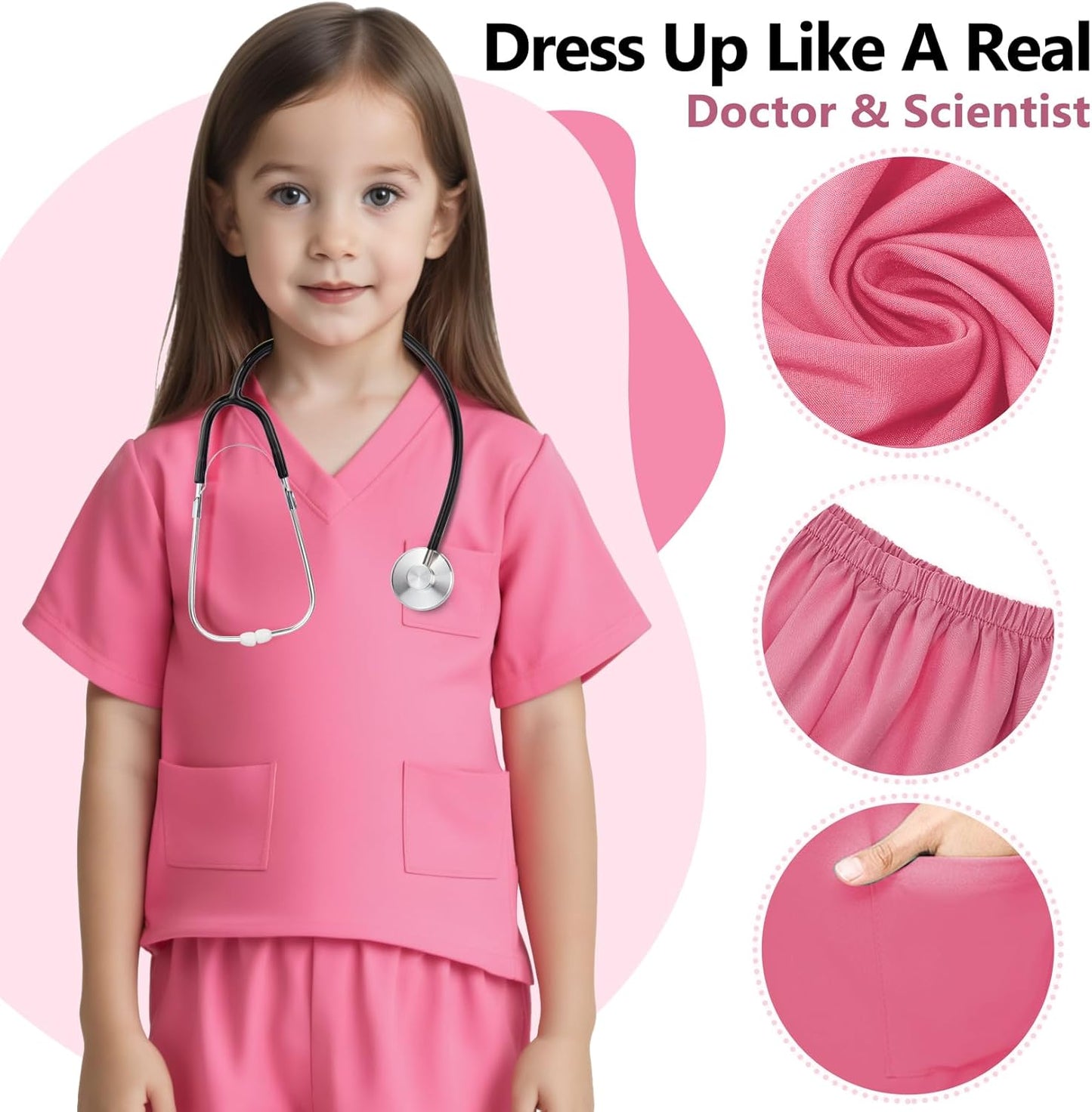 Kids Doctor Scrub Costume,Halloween Cosplay Dress Up,Nurse Scrub Set Gift for Boys and Girls 3-12Years Old 6PCS