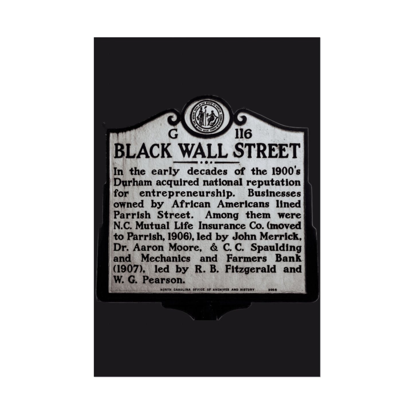 BLACK WALL STREET DURHAM NORTH CAROLINA Rolled Posters