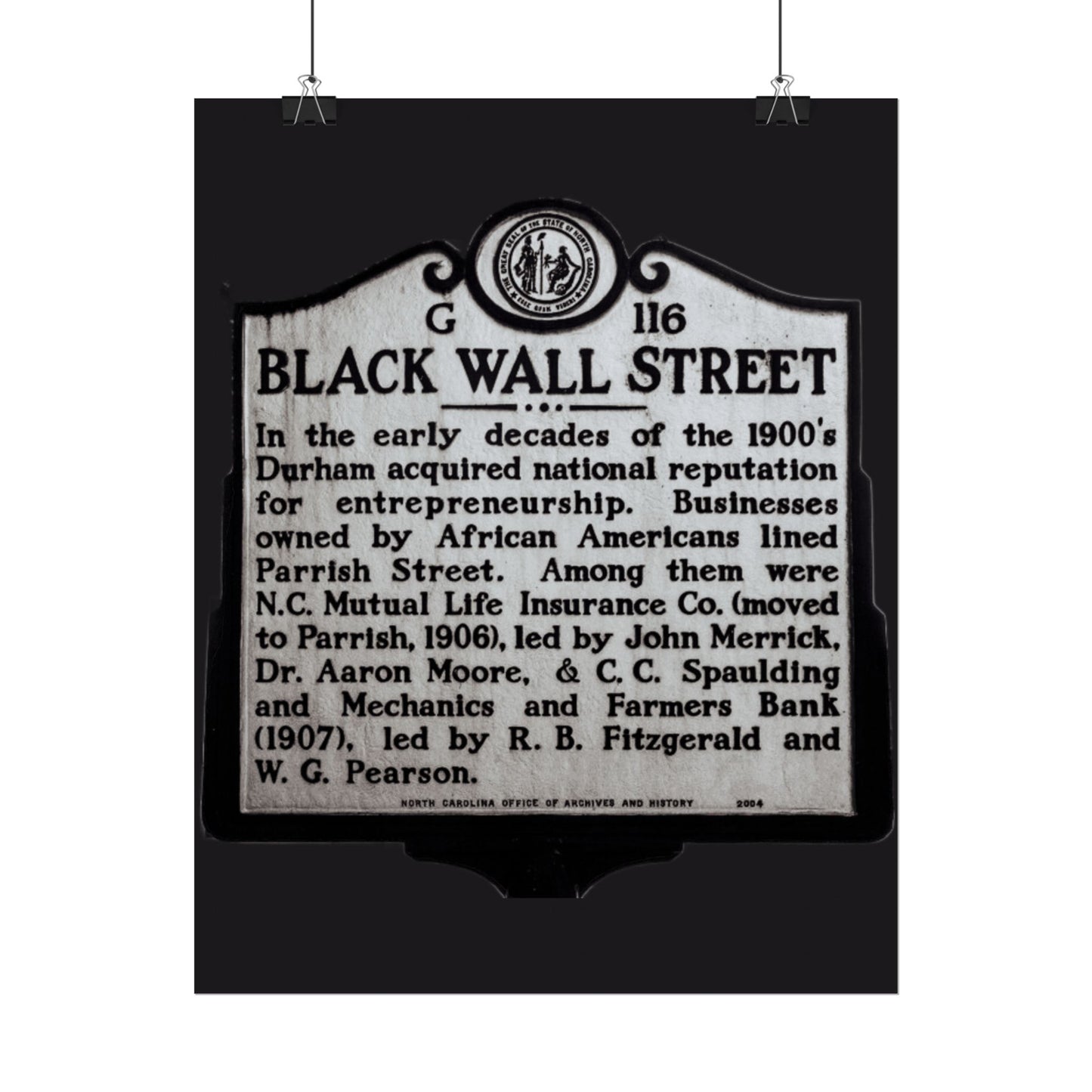 BLACK WALL STREET DURHAM NORTH CAROLINA Rolled Posters