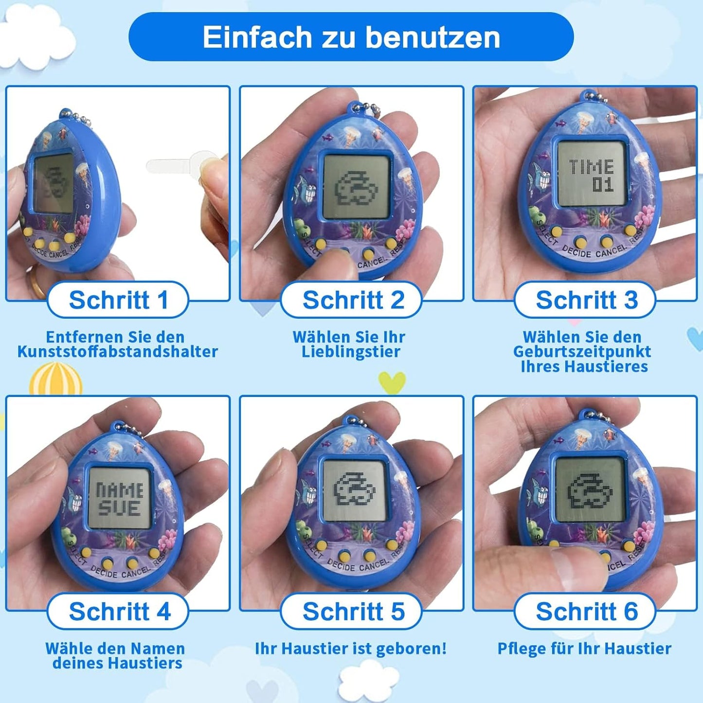 3PCS Virtual Cyber Pet Toy Digital Pets Game Console Handheld Pets Machine Mini Pocket Electronic Animals Toys with Key Chain Early Education Gift for Children Kids(Random Color) BanUK