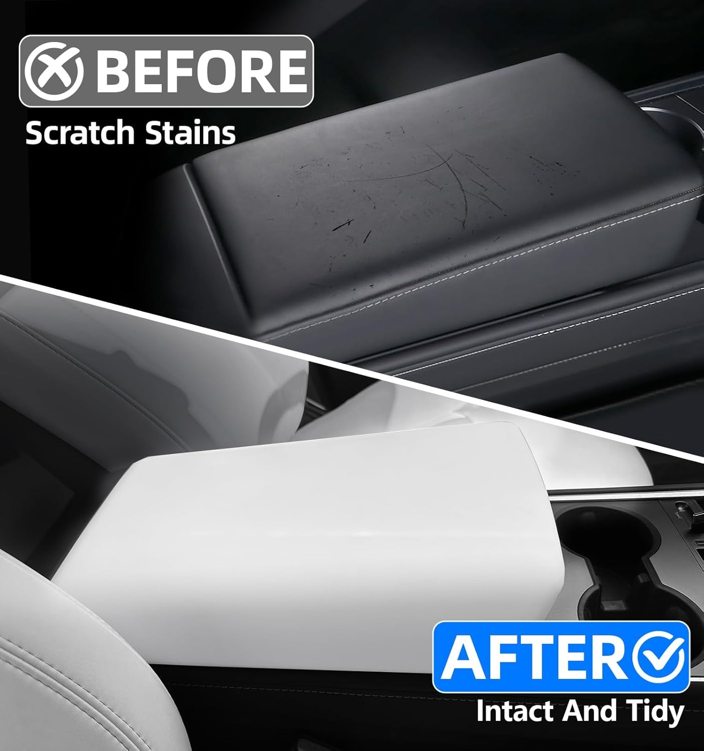 Armrest Cover for Tesla Model 3 Model Y 2017-2024, Center Console TPE Armrest Protective Cover Snap on Install for Tesla Model 3/Y Accessories Interior, White (Not Fit for 2024 Model 3 Refresh)