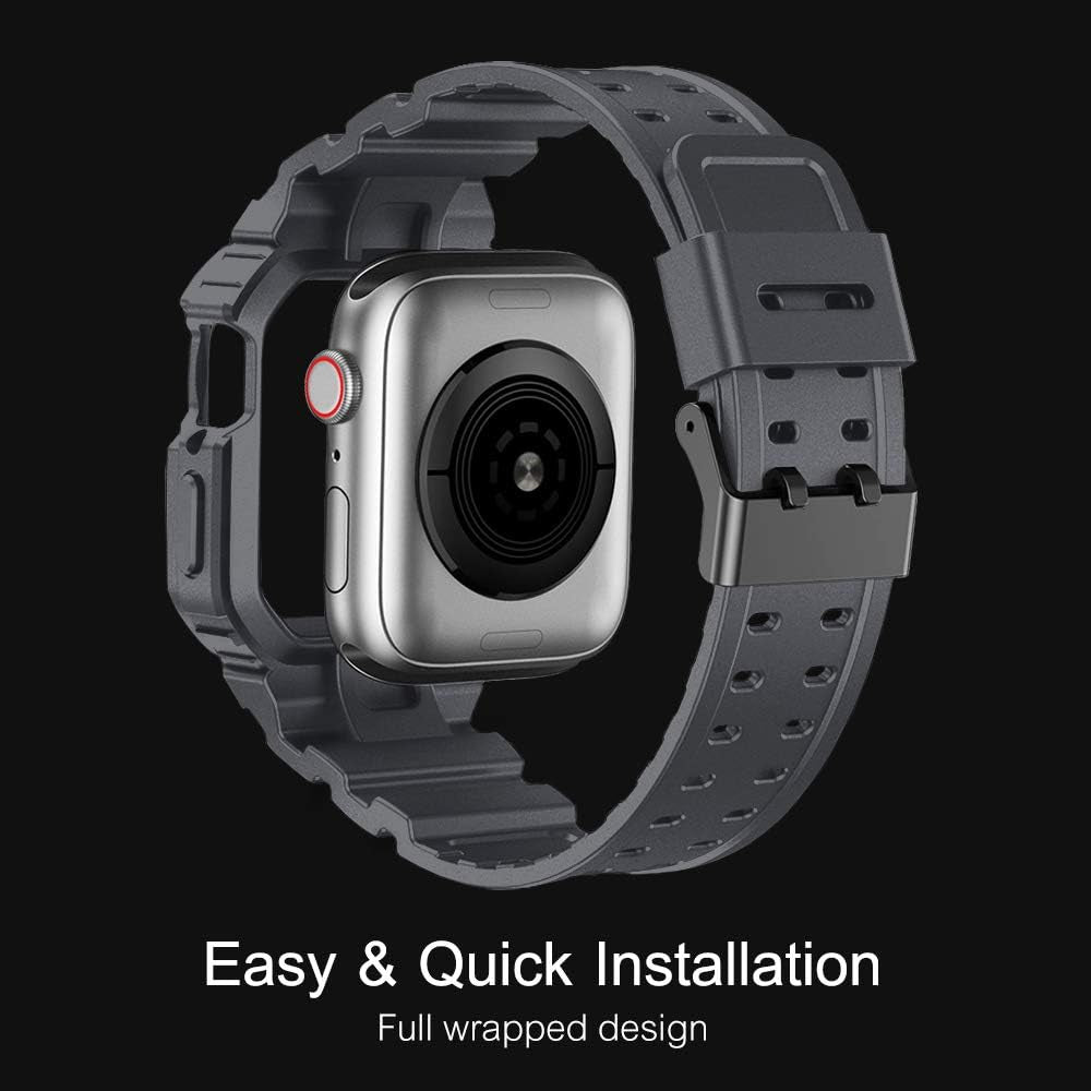Compatible for Apple Watch Band 45Mm 44Mm 42Mm with Bumper Case, Rugged Men Bands for Iwatch SE SE 2 Series 9 8 7 6 5 4 3 2 1, Sport Military Protector Drop-Proof Shockproof Space Gray