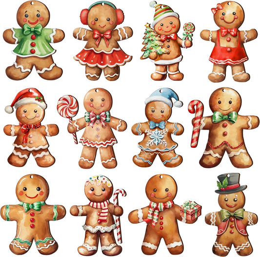 24Pcs Christmas Wooden Gingerbread Man Ornaments, Vintage Christmas Ornaments, Christmas Gingerbread Man Hanging Ornaments Decorations for Home Xmas Party Decors, Holiday Party Supplies