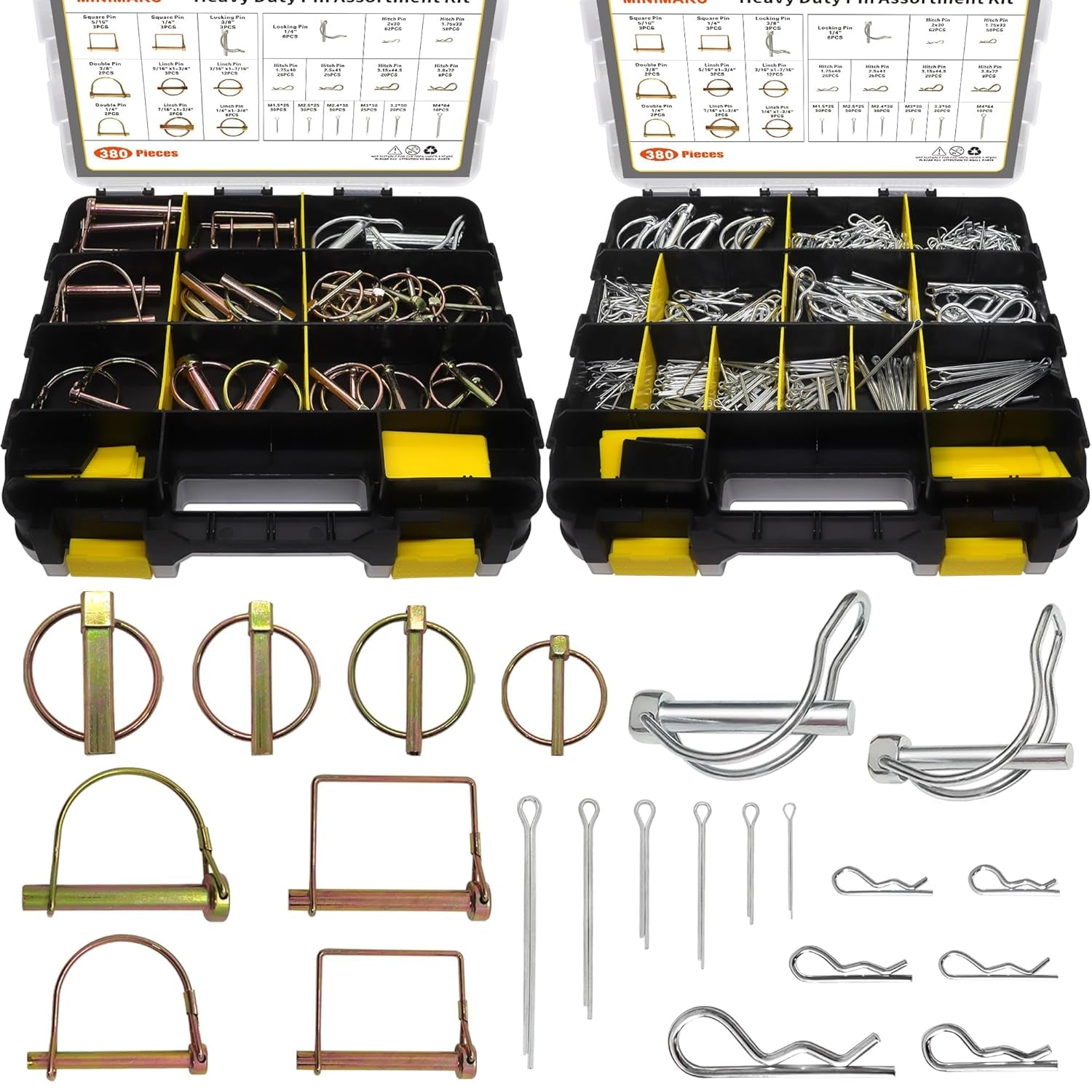 380 PCS Heavy Duty Pin Assortment Kit, Hitch Pins R Clip Pins Hair Pins Lynch Pins PTO Pins for Trucks Trailers Tractors Mowers Accessories, Farm, Lawn, Hitches and Garden TRUCK DRIVER