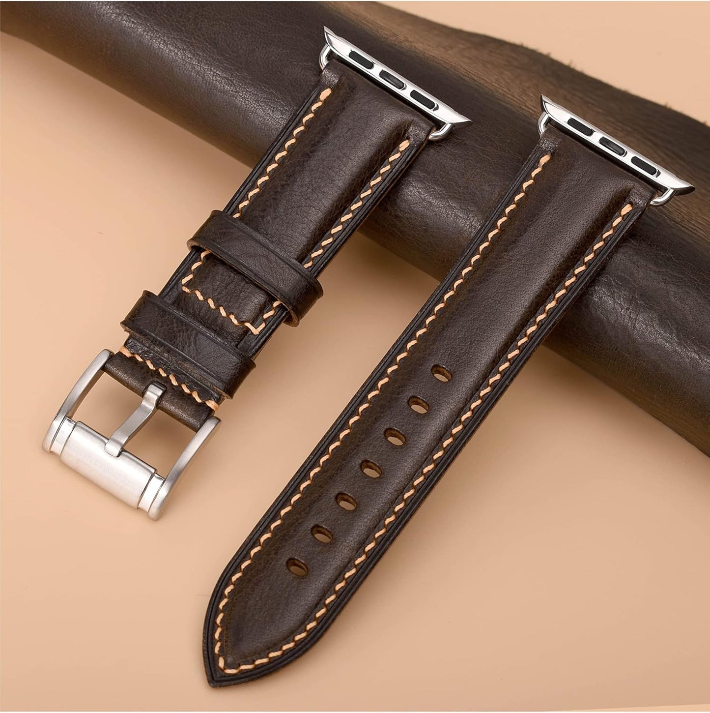Vintage Leather Watch Bands Compatible with Apple Watch Band 38Mm/40Mm/41Mm 42Mm/44Mm/45Mm, Top Grain Genuine Leather Replacement Watch Strap for Apple Watch Series SE 9 8 7 6 5 4 3 2 1 SE for Men Women