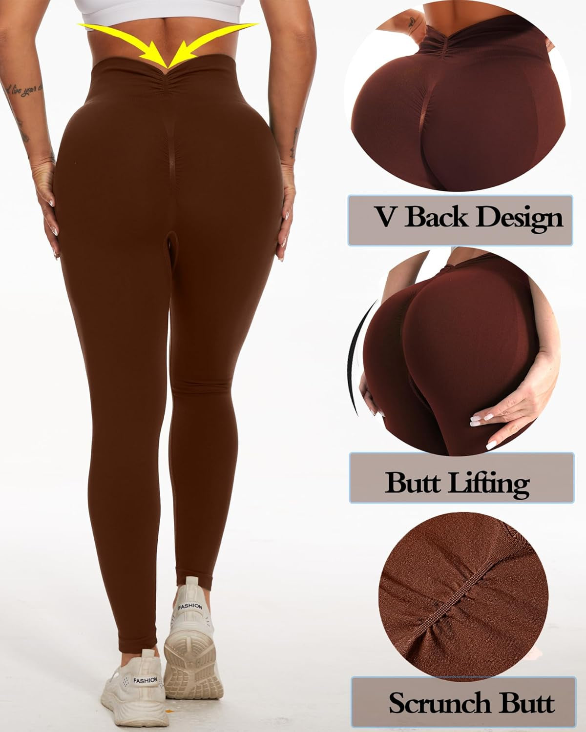 V Back Scrunch Butt Leggings for Women Butt Lifting Workout Leggings High Waisted Yoga Pants Booty Gym Tights