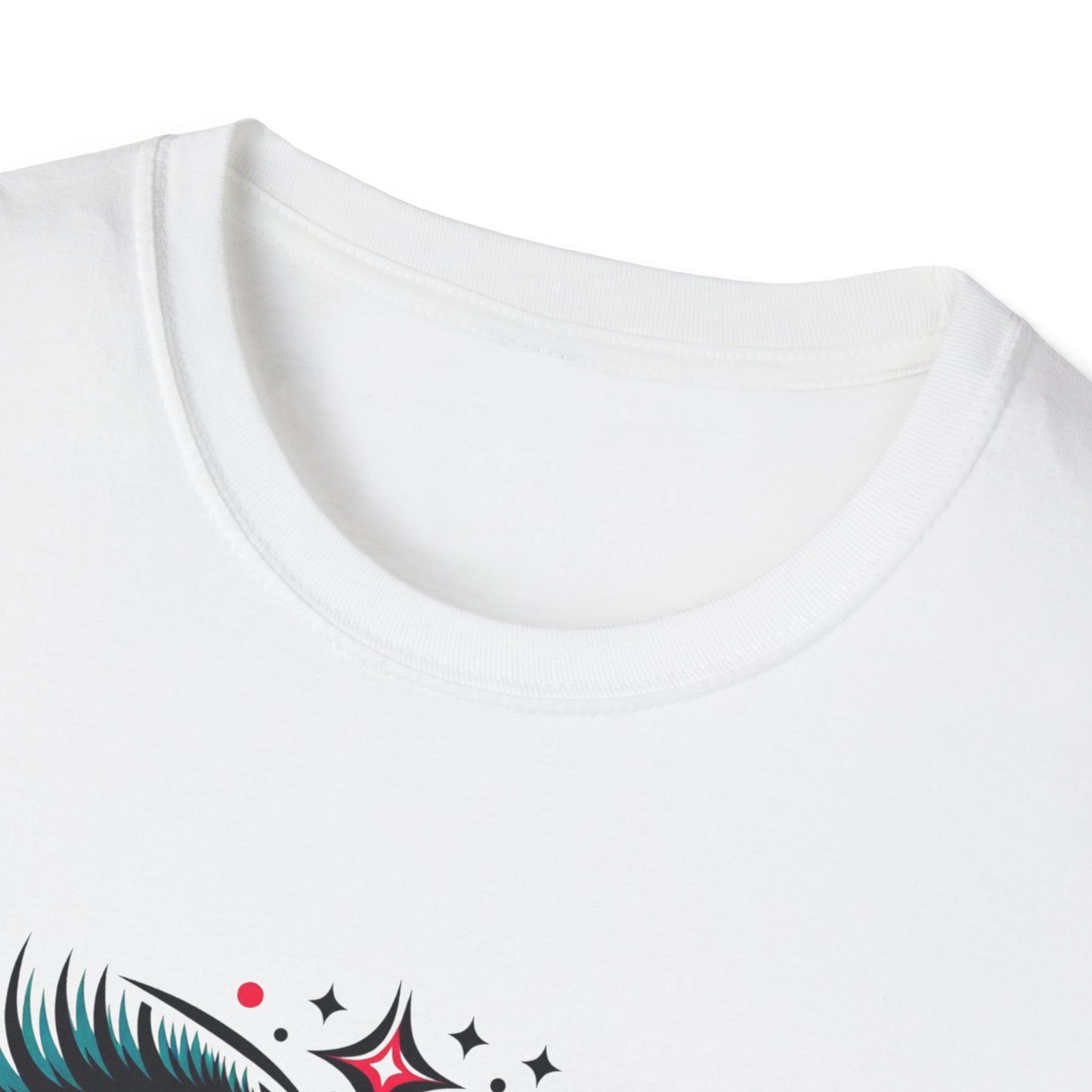 LASHES Vibrant Face Graphic T-Shirt - Unisex Softstyle Tee for Festivals & Celebrations
