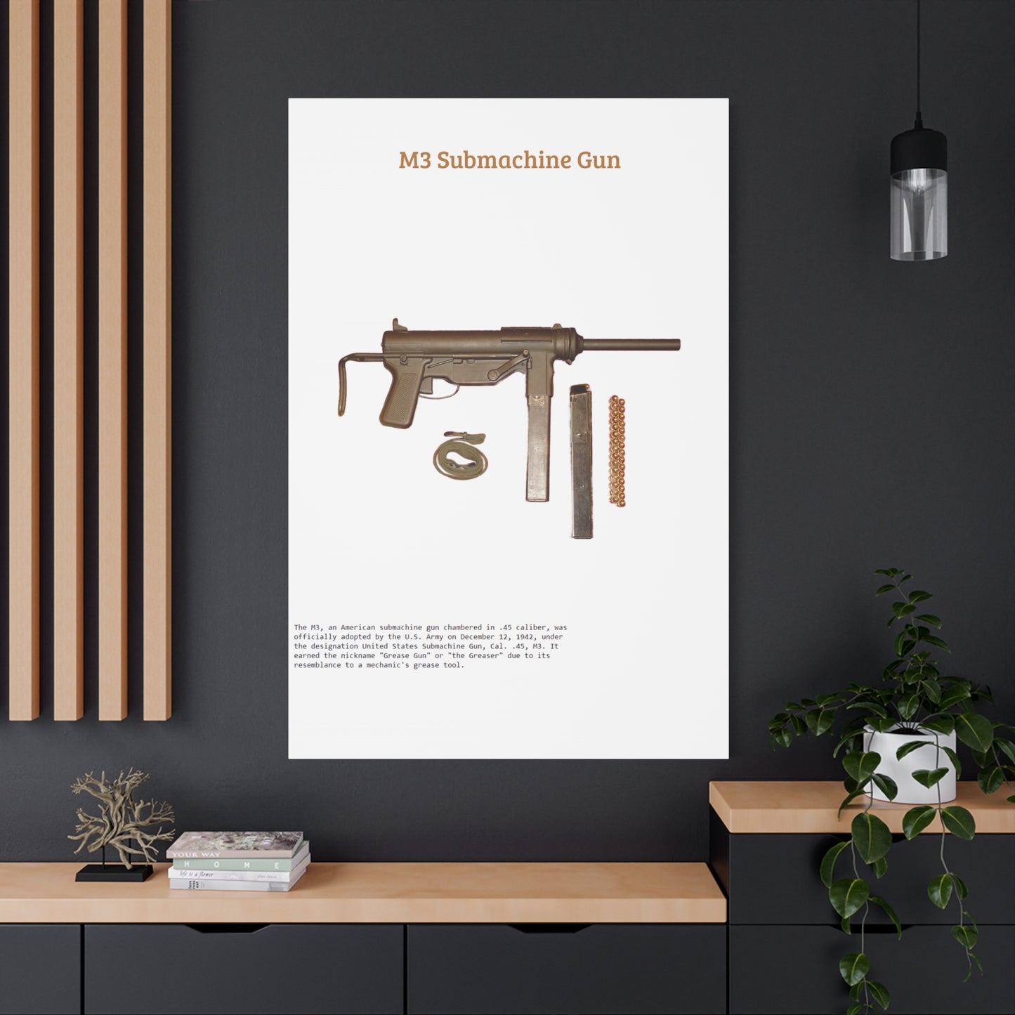 Grease Gun M3 submachine gun Matte Canvas, Stretched, 1.25"