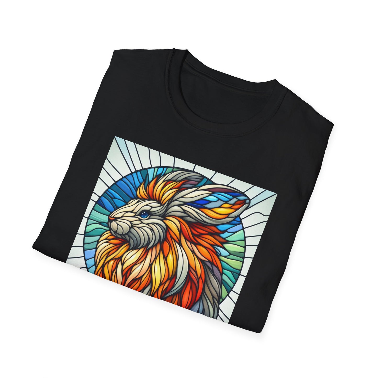 Lionhead Rabbit Animal Stained Glass Design Unisex Softstyle T-Shirt