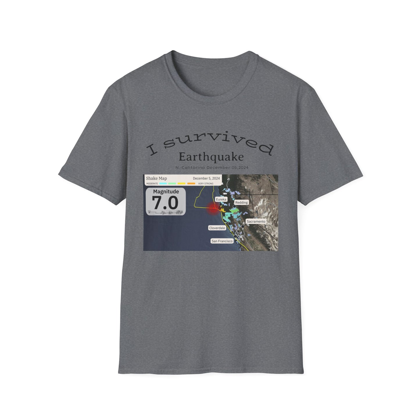 I survived Earthquake N. California December 5, 2024, Unisex Softstyle T-Shirt