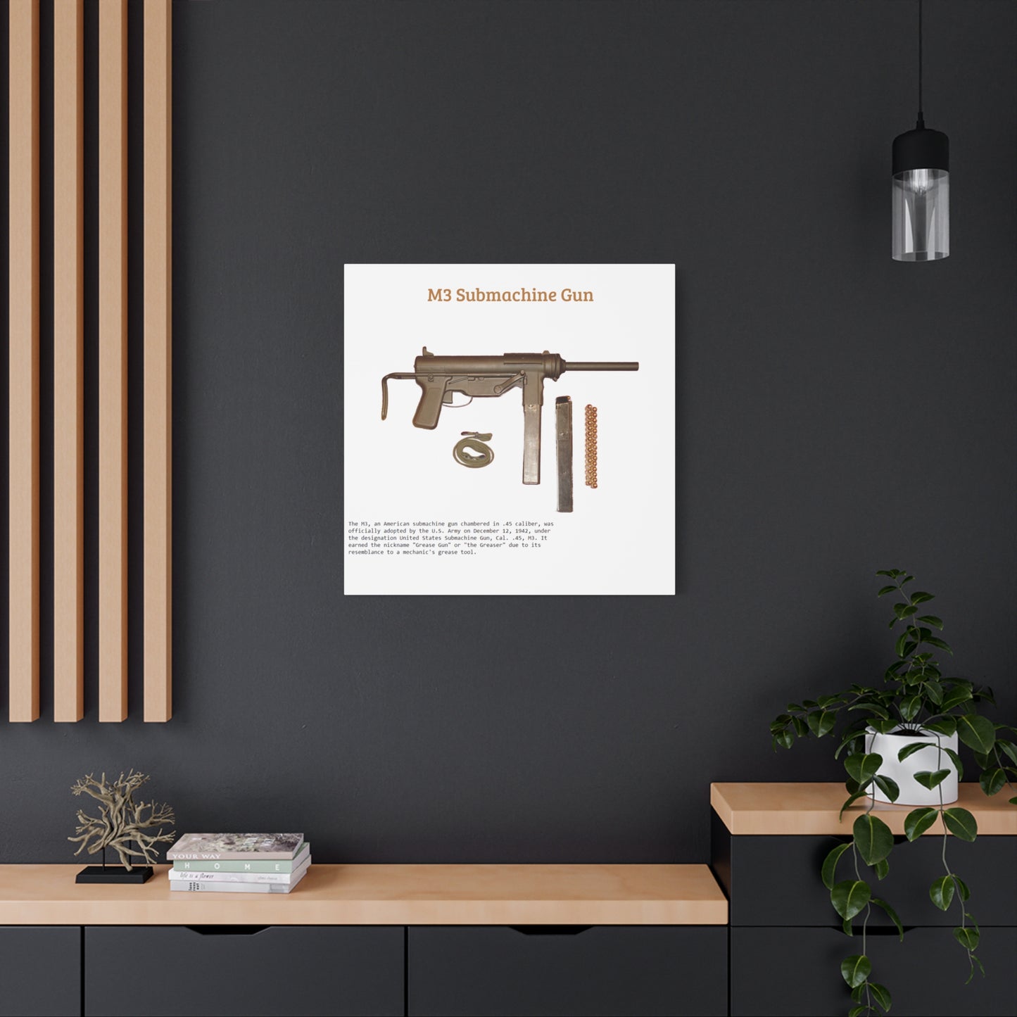 Grease Gun M3 submachine gun Matte Canvas, Stretched, 1.25"