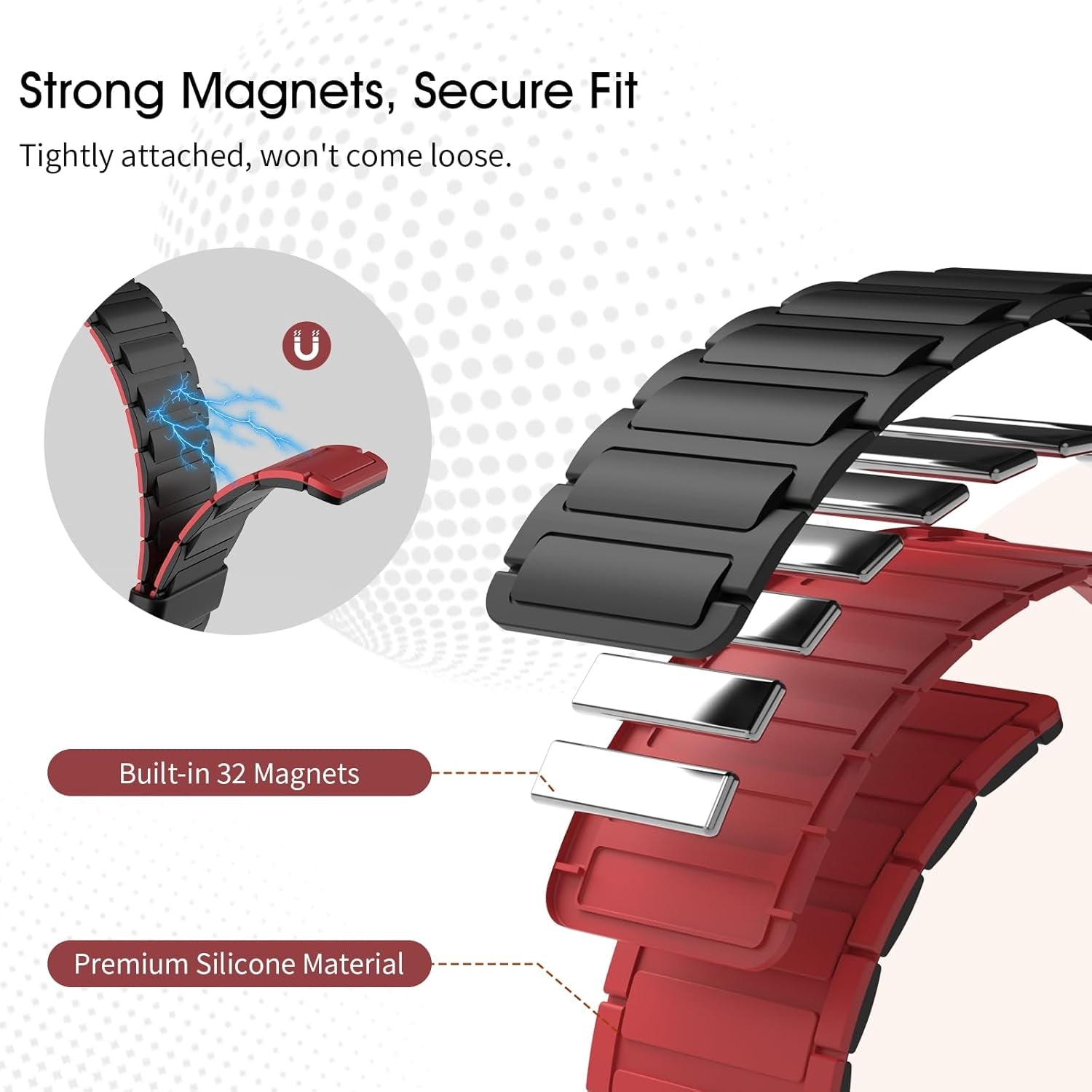 Magnetic Band Compatible with Apple Watch Bands 42/44/45/46/49Mm Men Women, Strong Magnet Link Sport Replacement Strap for Iwatch Ultra 2 Ultra SE2 SE Series 10 9 8 7 6 5 4 3 2 1, Black/Red