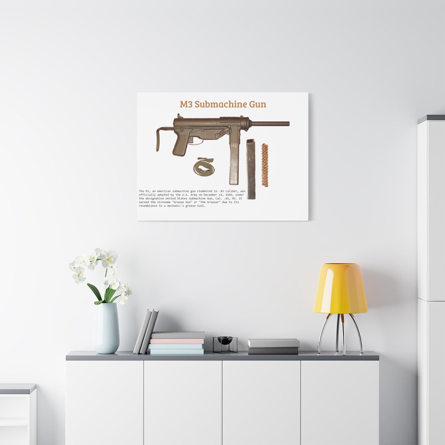 Grease Gun M3 submachine gun Matte Canvas, Stretched, 1.25"
