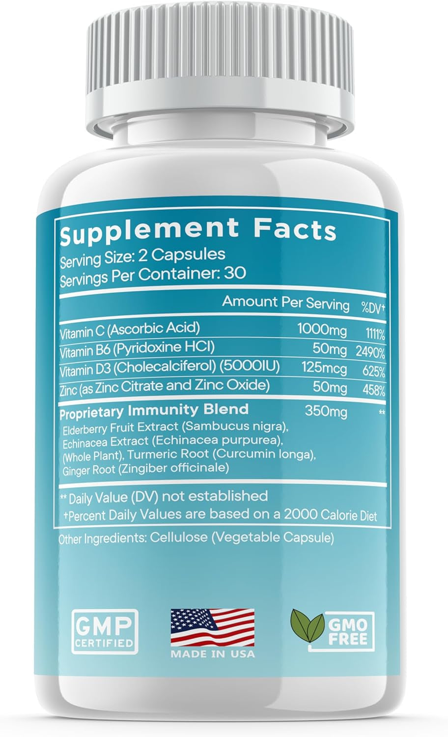 8 in 1 Immune Defense Support, Immunity Capsules Supplement with Echinacea Zinc 50Mg, Vitamin C, D3 5000 IU, Turmeric Curcumin & Ginger, Echinacea - for Kids Adults (1 Pack) TLBH