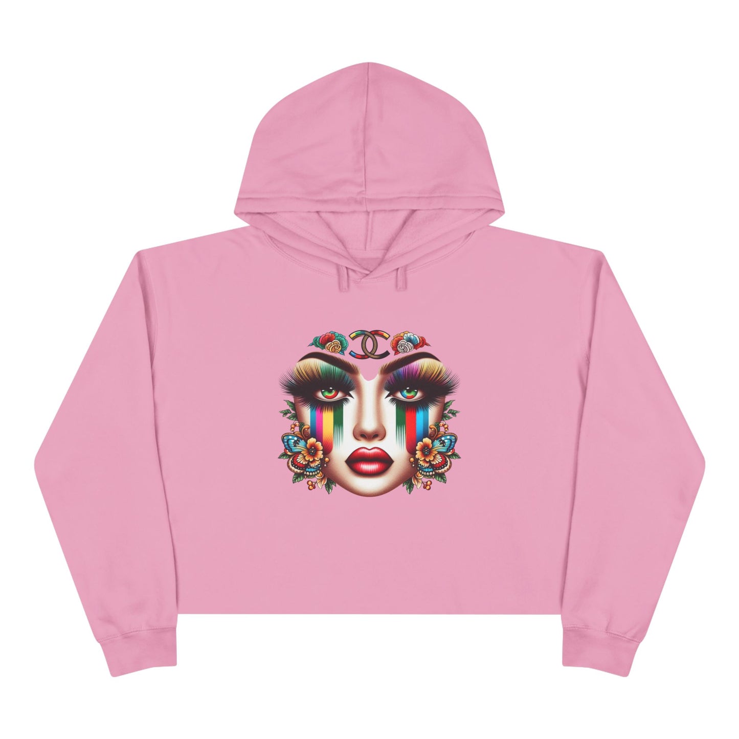GUCCI Inspired Colorful Floral Face Crop Hoodie - Trendy Streetwear for Self-Expression
