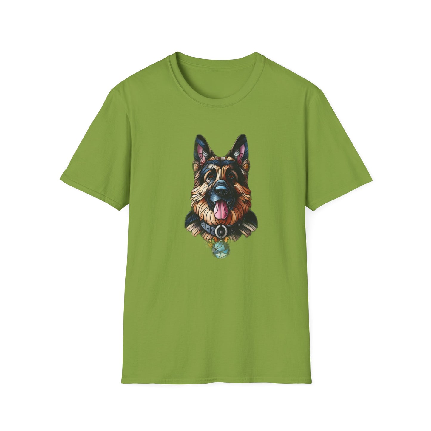 German Shepherd Stained Glass Unisex Softstyle T-Shirt
