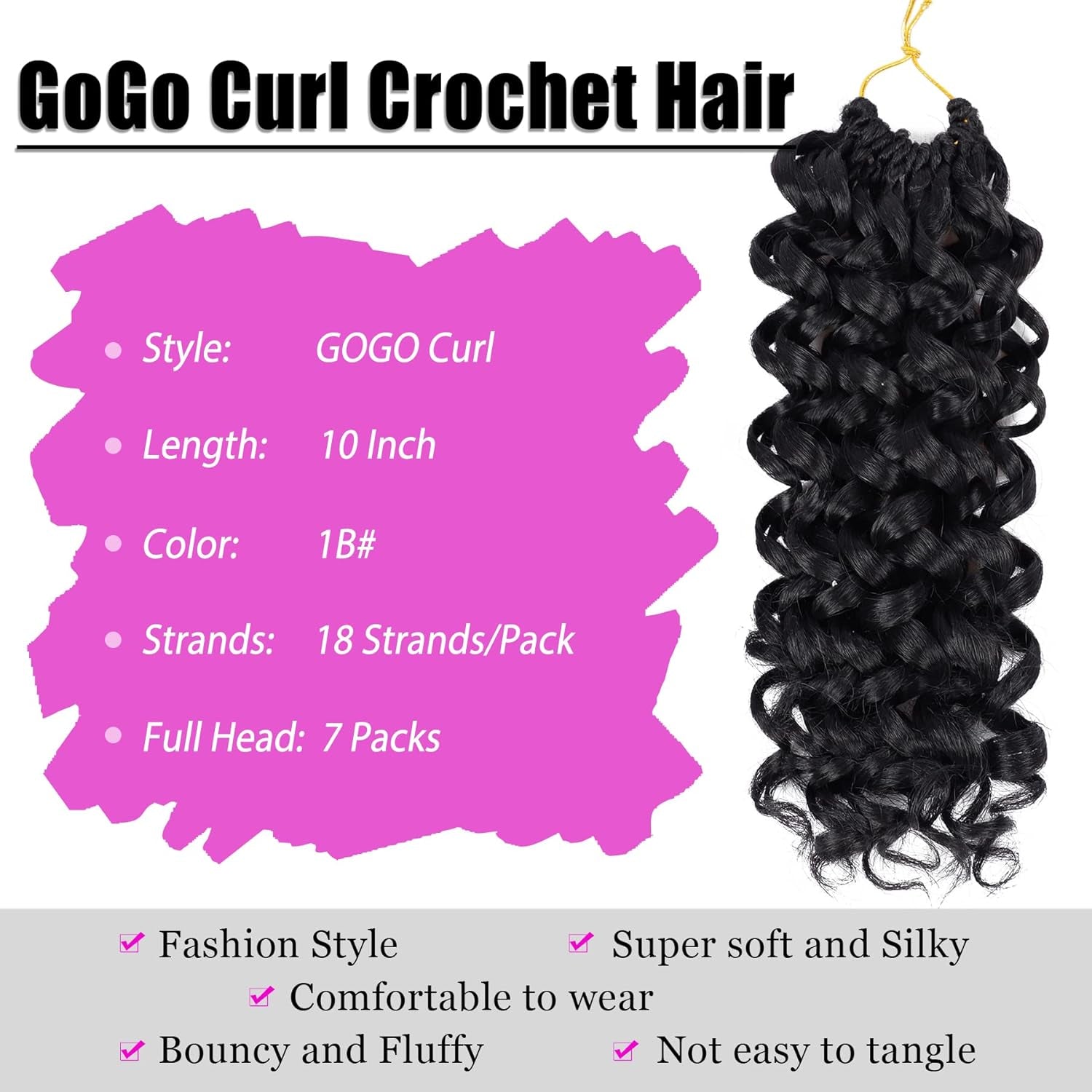 7 Packs Gogo Curl Crochet Hair 10 Inch Short Curly Crochet Hair for Women Water Wave Beach Curl Deep Twist Crochet Braids Synthetic Braiding Hair Extensions(10 Inch, 1B)