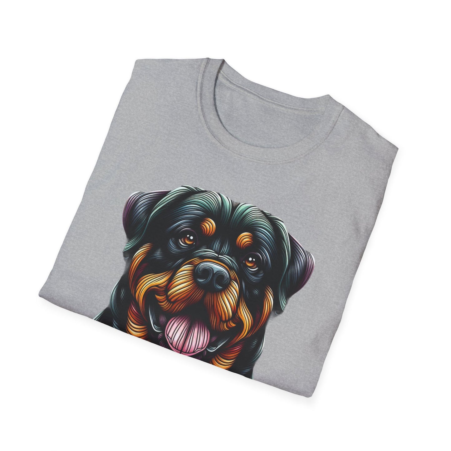 Rottweiler Animal Stained Glass Design Unisex Softstyle T-Shirt