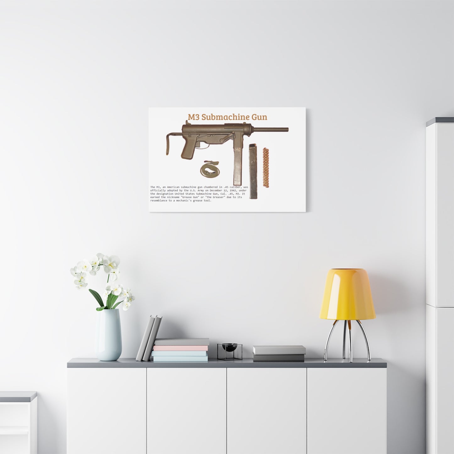 Grease Gun M3 submachine gun Matte Canvas, Stretched, 1.25"