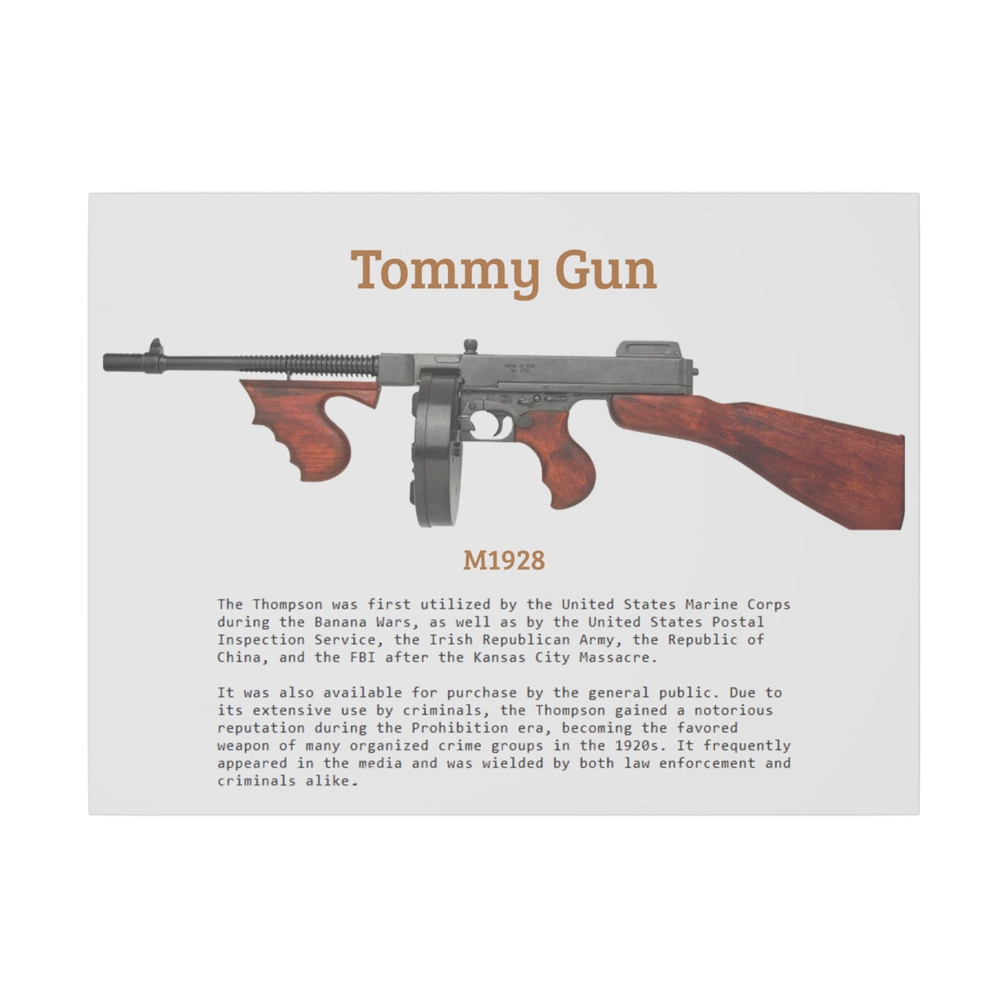 Thompson submachine gun TOMMY GUN M1928 Matte Canvas, Stretched, 0.75" (Multi-Size)