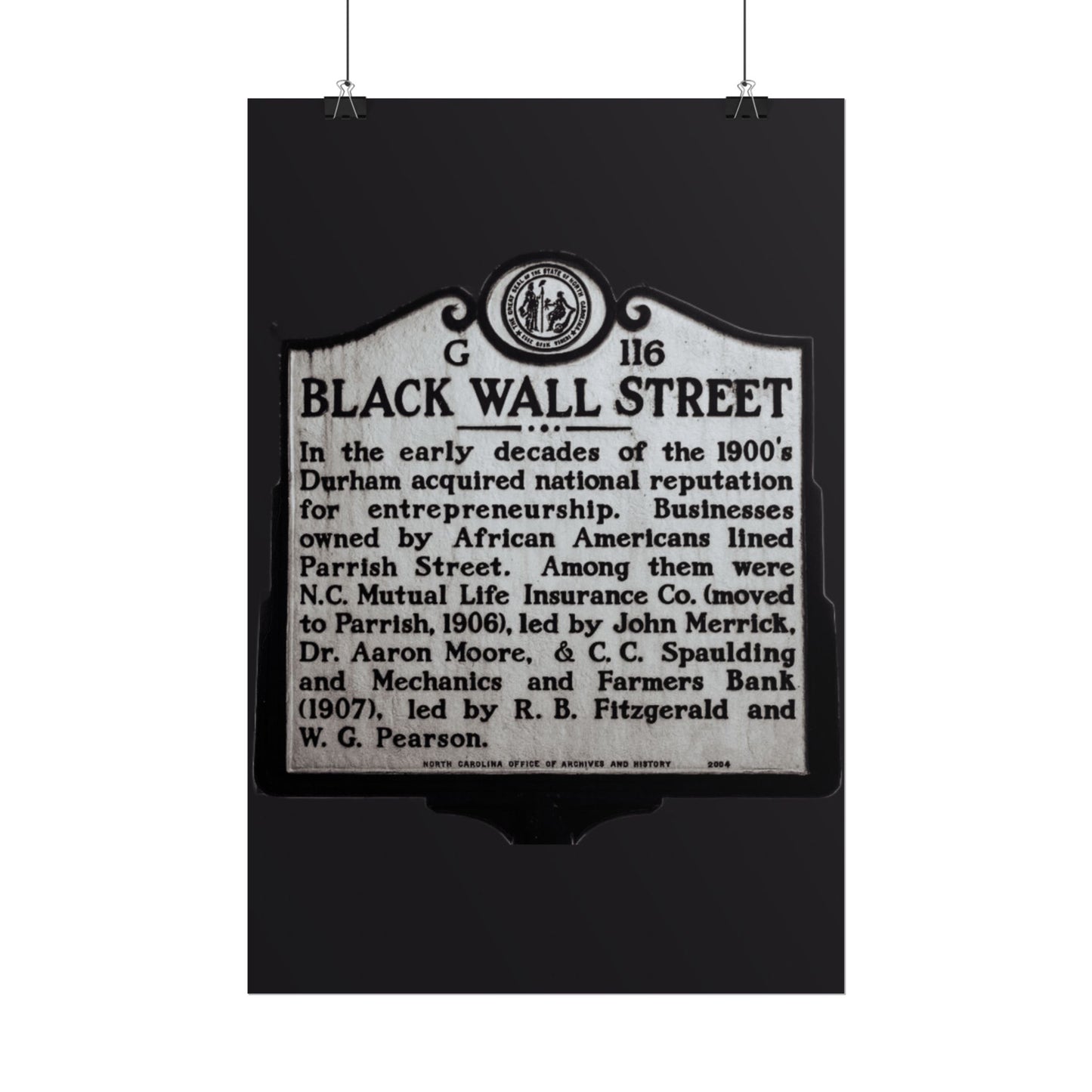 BLACK WALL STREET DURHAM NORTH CAROLINA Rolled Posters