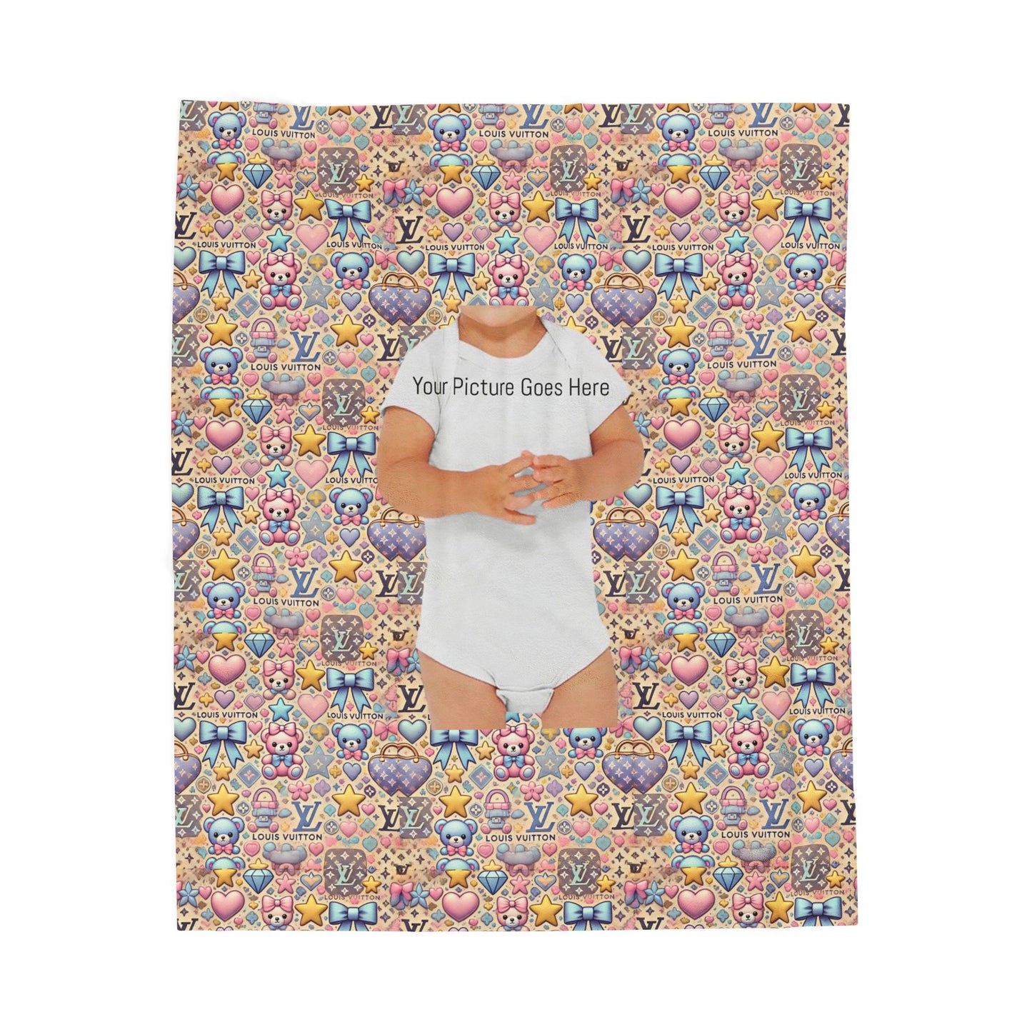 Cozy Velveteen Plush Blanket with Cute Patterns -Colorful Plush Blanket Louis Vuitton-inspired Gifts