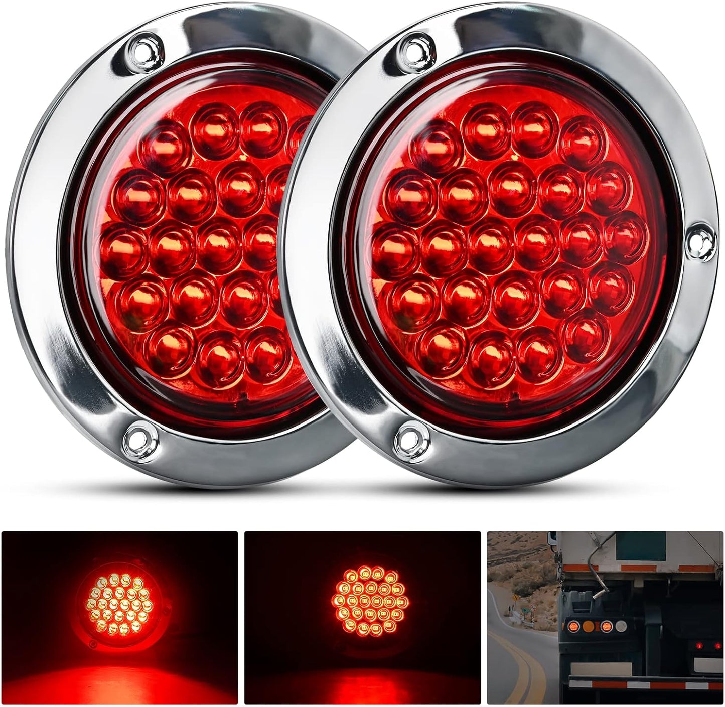 - TL-18 2PCS 4" round Red LED Trailer Tail Lights W/Surface Mount Grommet Plugs IP67 Stop Brake Turn Tail Lights for Truck Trailer RV Jeep
